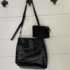 Zara Elegant Black Shoulder Bag with Pouch and Dust Bag